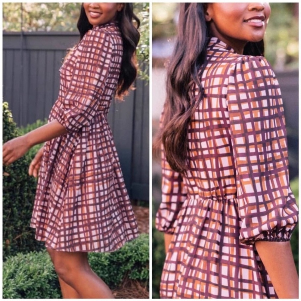 Gal meets glam Lindsey plaid tie midi dress EUC